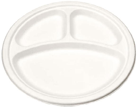 Bagasse 10" Round Dinner Plate 3-Compartments