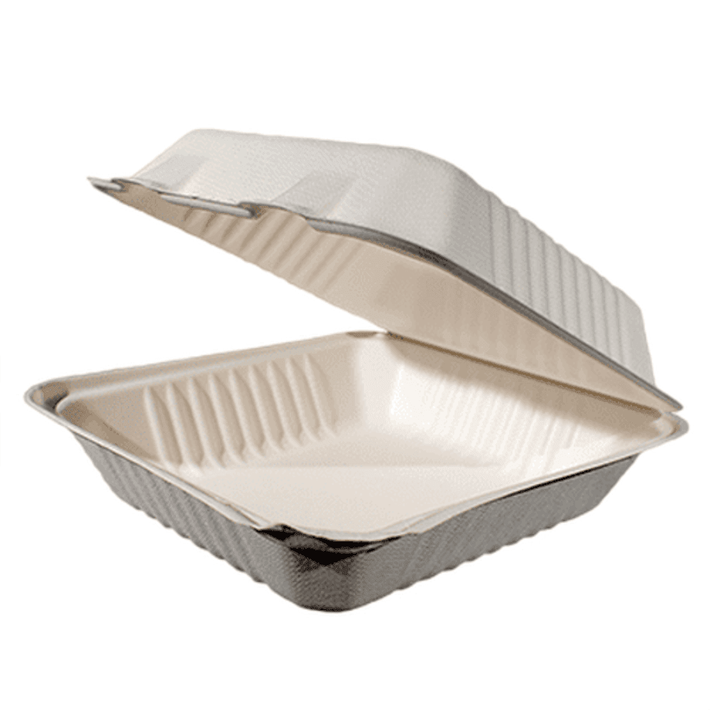Bagasse - Sugarcane Hinged Clamshell 8"x8"x3" Single Compartment