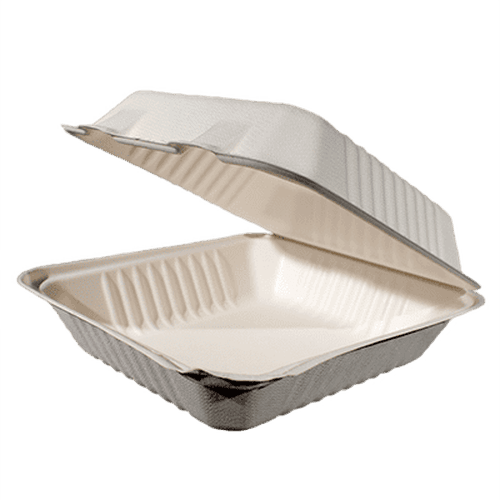 Bagasse - Sugarcane Hinged Clamshell 9"x9"x3" Single Compartment