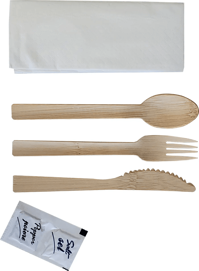 Bamboo Cutlery Set (Fork, Knife, Spoon, Napkin, Salt and Pepper) - R3Sales